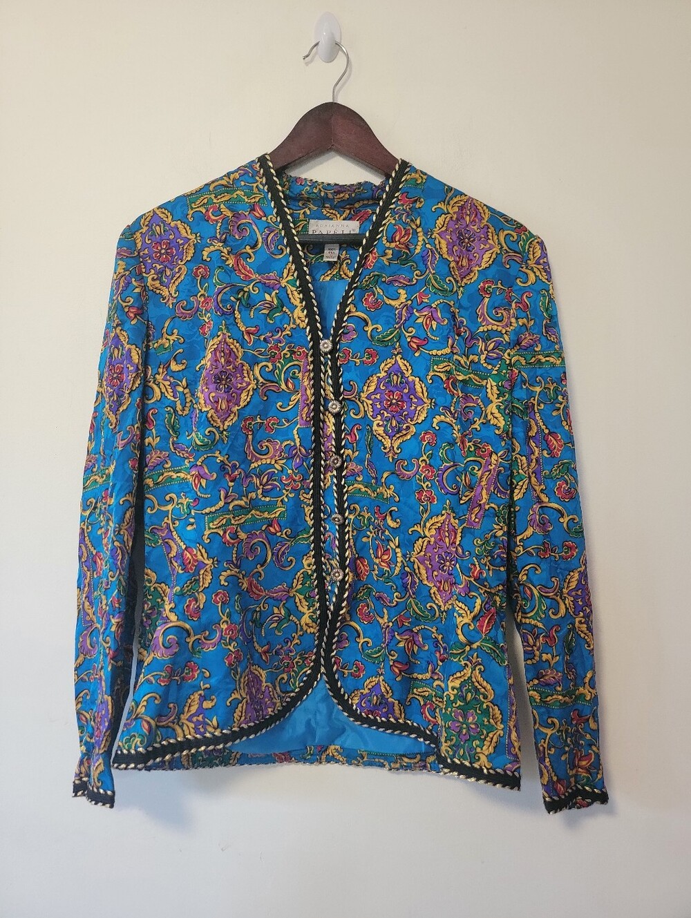 Adrianna Papell 100% Silk  Turquoise Floral Paisley Blazer